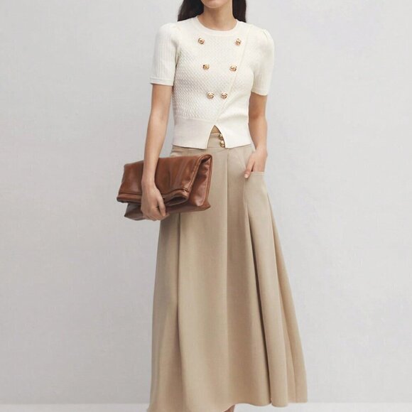 Apricot Casual Women's Stretchy Color Knitted Top With Flower Buckle - Picture 6 of 8